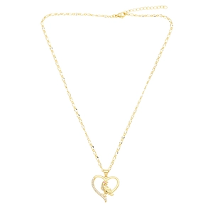 Collana dorata con pendente a cuore con uccello e piccoli cristalli su catena sottile
