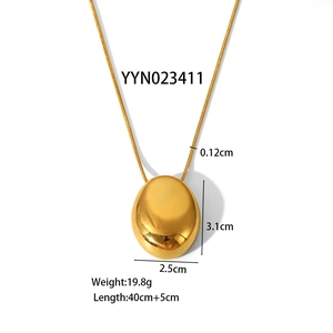 Golden pebble pendant necklace with dimensions and weight specifications on white background