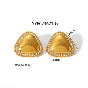 Minimalist gold triangle earrings with crystal rhinestones in stainless steel