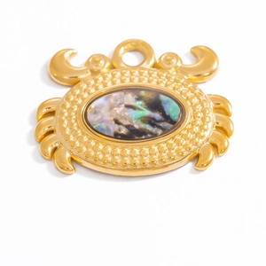 Golden crab pendant with colorful abalone shell inlay for DIY jewelry making
