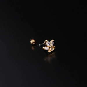 Golden butterfly zircon cartilage stud earring with secure ball screw back closure