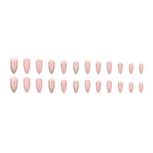Faux ongles amande dégradé rose doux avec paillettes dorées, ensemble de 24 pièces