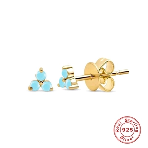 Elegant 925 sterling silver gold-plated studs featuring turquoise stone clover petals