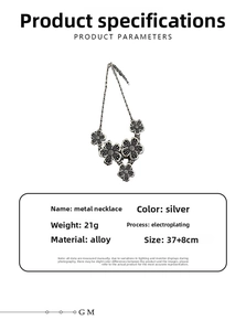 Detailed size and material specification table for this vintage silver flower pendant necklace