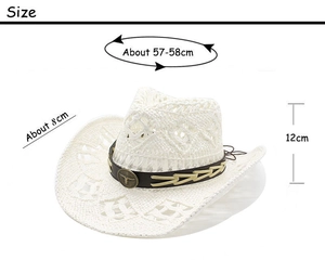 Specifiche dettagliate sulle dimensioni del cappello cowboy bianco con fibbia a toro
