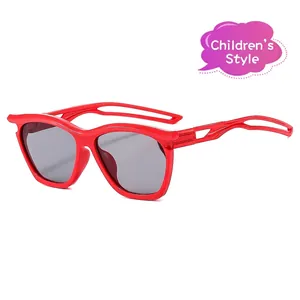 Fashionable square red children sunglasses with cutout frames for outdoor activities