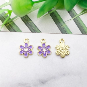 Detailansicht violetter Blumenanhänger mit Goldrand für DIY Schmuckherstellung