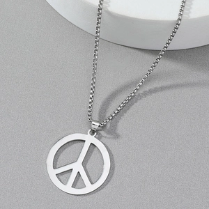Peace Sign Pendant Necklace Stainless Steel Hollow Round Anti War Hip Hop Streetwear Jewelry For Men Women