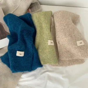 Winter Knitted Scarf Soft Cashmere Like Wool Blend Solid Color Warm Korean Style Label Decor For Women