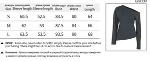 Size chart table for the solid color knit top with off-shoulder sleeve measurements