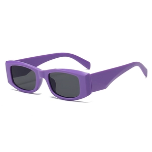 Retro purple thick frame rectangular sunglasses with dark lenses for fashion parties