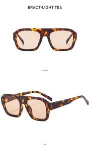 Front and side views of vintage square flat top sunglasses in light tea tortoiseshell