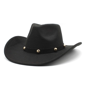 Chapeau De Cowboy Occidental À Bord Large Feutre Fedora Avec Rivets Dorés Bande Décorative Style Jazz Panama