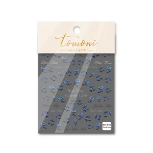 Blue rose nail art stickers with Forever Love text on ultra-thin flexible sheets