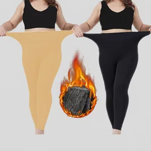 Women Plus Size Thermal Tights Fleece Lined High Waist Leggings High Stretch Elastic Winter Warm Footed Pantyhose