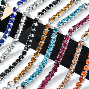 Minimalist 3mm stainless steel tennis bracelet with multi-colored faceted crystals