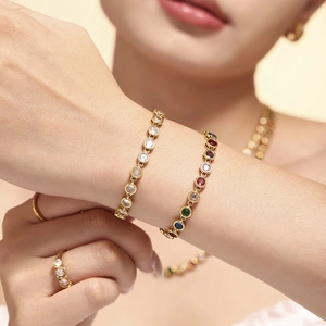 Bohemian colorful zircon bracelets and ring set in 18K gold plated stainless steel
