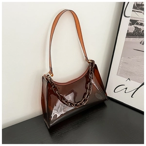 Women Transparent PVC Underarm Bag With Chunky Resin Chain Fashion Summer Jelly Shoulder Bagette Bag Clear Purses