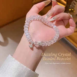 Bracelet En Perles De Cristal Avec Pendentif Lotus Et Fleur Bijoux Transparents Élégants Pour Femmes