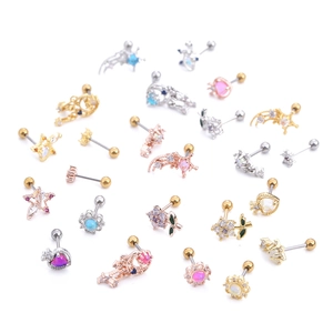 Vue détaillée de divers clous d'oreilles en zircon avec motifs étoile et lune