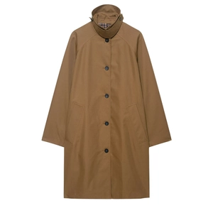 Women Elegant Khaki Long Trench Coat With Lapel Single Breasted Plaid Lining Casual Loose Windbreaker Outerwear Jacket