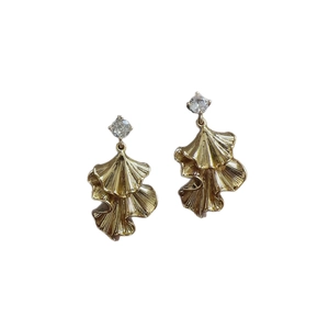 Elegant gold ginkgo leaf earrings with zircon studs for a stylish minimalist look