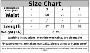Detailed size chart for women's layered knitted top with waist and length measurements