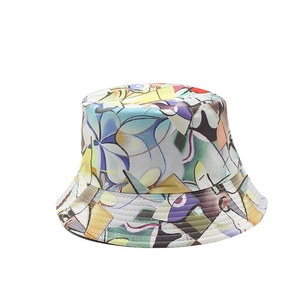 Double-sided bucket hat with colorful abstract floral print for sun protection