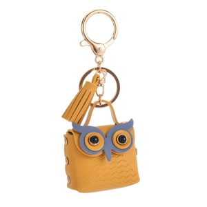 Creative yellow leather owl coin purse keychain with stylish tassel for bags