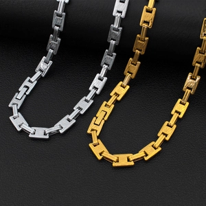 French vintage chunky chain jewelry set with square links in gold and silver finish