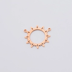 Polished rose gold circular sun gear charm with dual holes for DIY jewelry making