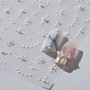 3D Embossed Artificial Pearl Nail Art Stickers Self Adhesive French Style White Artificial Pearl Manicure Decals DIY Decoration