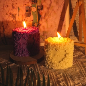 Detailed rose flower texture and Love engraving on pillar candle molds for home decor