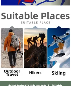 Three-panel view showing windproof jacket in hiking, climbing and skiing scenarios