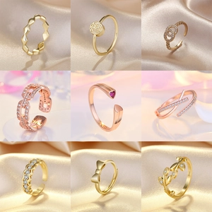 Minimalist Copper Zirconia Double Layer Wave Open Ring For Women Adjustable Rose Gold Silver Color Fashion Finger Jewelry Accessory Gift