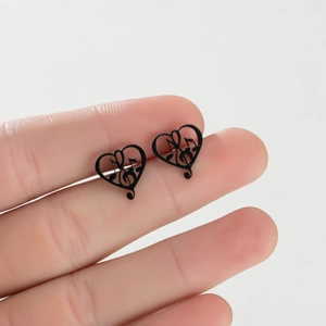 Heart Shaped Music Note Stud Earrings Stainless Steel Hollow Treble Clef Musical Jewelry For Women Minimalist Trendy