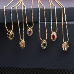 Colorful drop-shaped zirconia necklaces in gold-plated copper with multiple gemstone colors