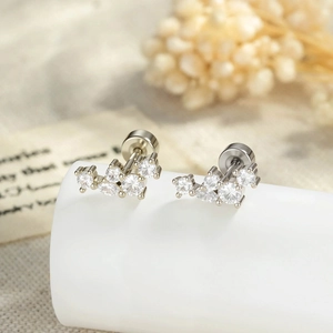 Marquise Zircon Ear Cartilage Stud Titanium Steel Copper Piercing Screw Back Curved Row Jewelry Women