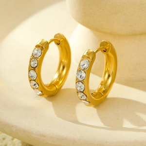 French vintage style 18K gold plated stainless steel hoop earrings with cubic zirconia stones