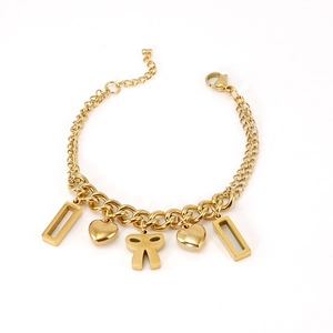 Minimalist 18K gold plated stainless steel bracelet with heart and butterfly charms
