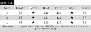 Detailed size chart for long sleeve striped t-shirt showing length, bust, and sleeve measurements