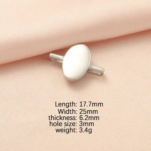 Silver stainless steel watch band charm with size dimensions on pink silk background