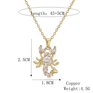 Detail showing scorpion pendant dimensions and 18K gold plated copper chain specs