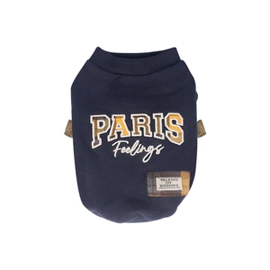 Navy blue pet sweatshirt with Paris Feelings text print and plaid patch detail