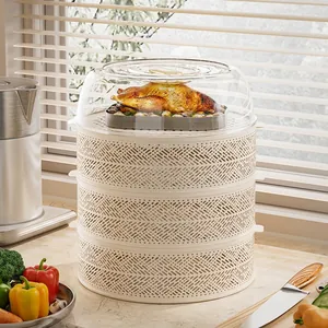 Creamy white multi-layer ventilated food cover with mesh design and clear top lid