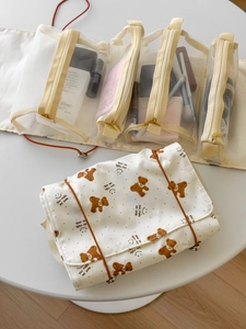 Detail showing 4-in-1 detachable mesh zipper pouches of the bear cosmetic bag