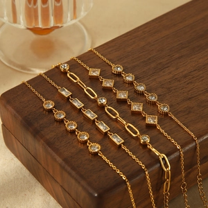 Bracelets en acier inoxydable plaqué or 18 carats avec zircons géométriques pour femme