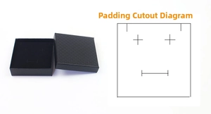 Detailed schematic showing the interior foam lining and cutouts of the black jewelry gift box