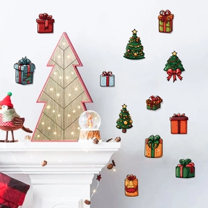 Christmas Wall Stickers PVC Festive Christmas Tree And Gift Box Patterns For Window Door Home Holiday Decoration