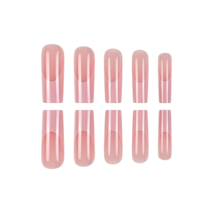 Pink gradient long coffin press-on nails set with glossy french manicure finish